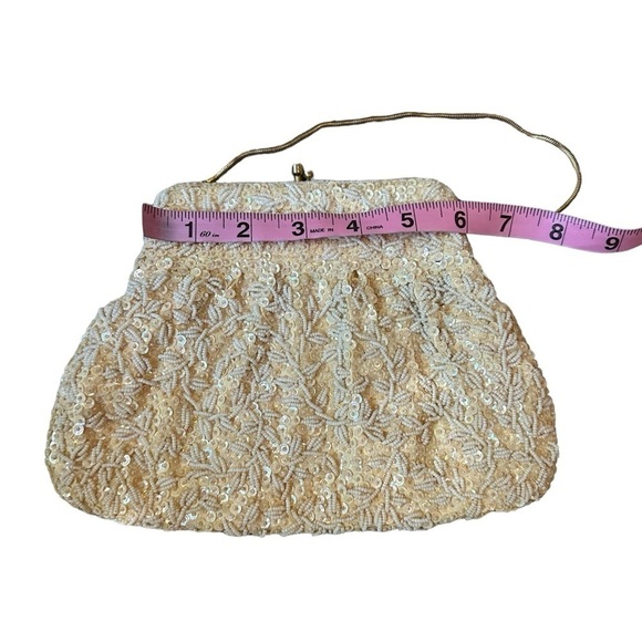 Vintage La Regale Beaded Purse Mini Bag Sequin Cream Glam Evening Formal - Picture 5 of 7